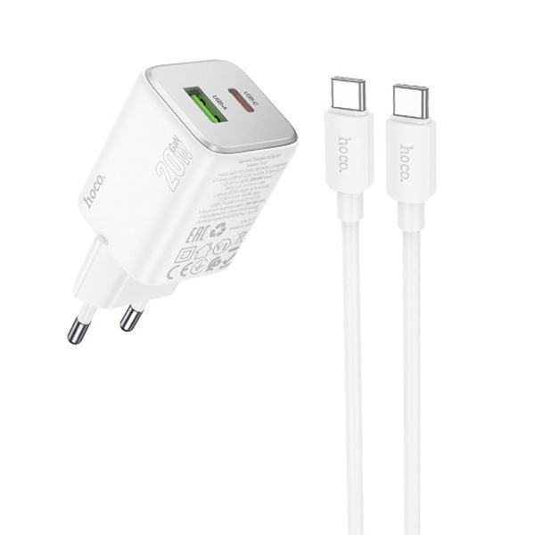 МЗП Hoco N41 Almighty PD20W+QC3.0 (1USB-A/1C) + кабель Type-C to Type-C 00000071095_1 фото