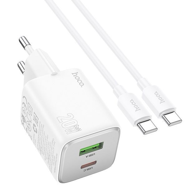 МЗП Hoco N41 Almighty PD20W+QC3.0 (1USB-A/1C) + кабель Type-C to Type-C 00000071095_1 фото